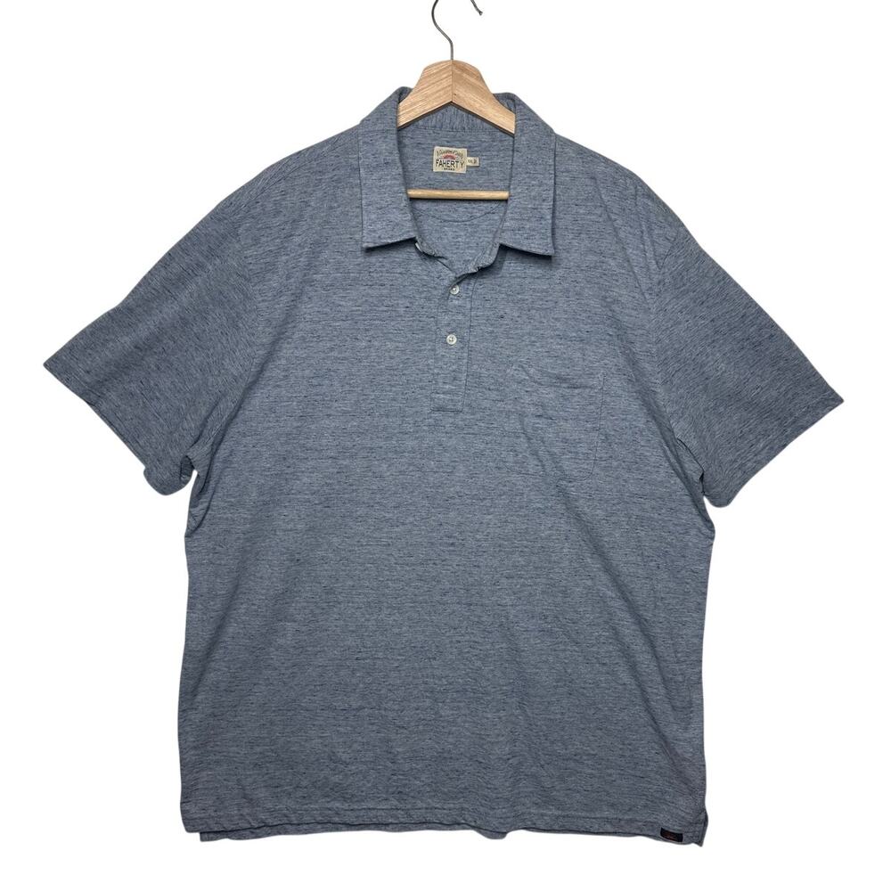 Faherty Heather Blue Polo Shirt Chest Pocket Cotton Blend Short Sleeve Sz XXL